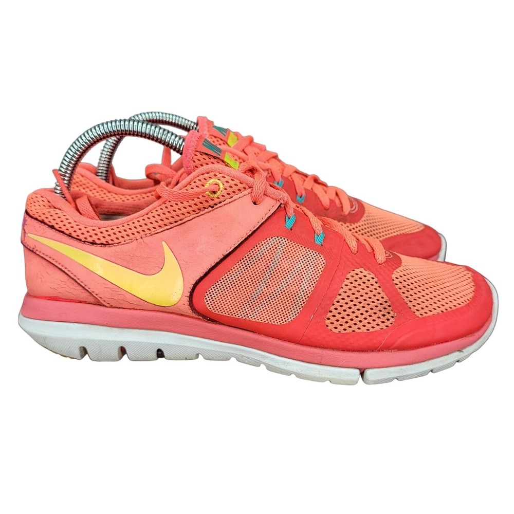 Nike Flex 2014 RN Hyper Punch Running Shoes Womens 9 Coral Pink Sneakers Trainer